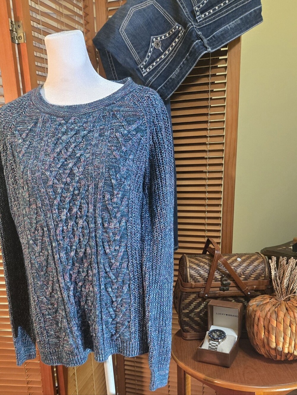 Faded Glory Blue Cable Knit Turtleneck Sweater